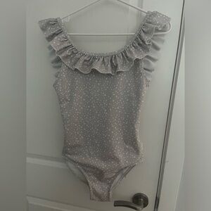 Imagine Perry Swimsuit Size Small Taupe/Grey Ruffle Neckline and Back